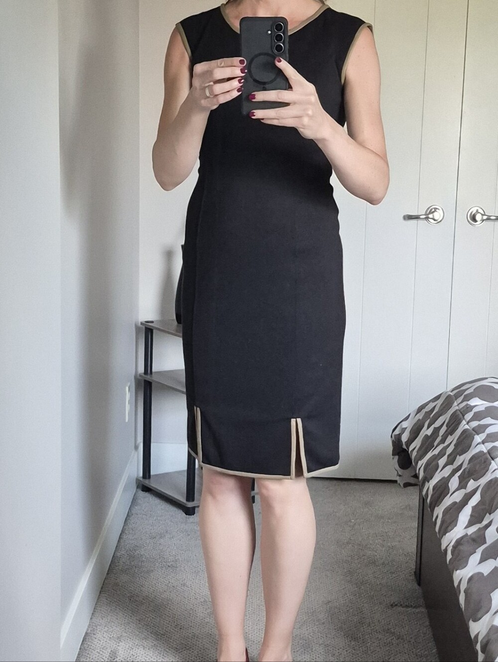 Club Monaco Black 90s Minimalist Dress with Leather Trim — Size 2